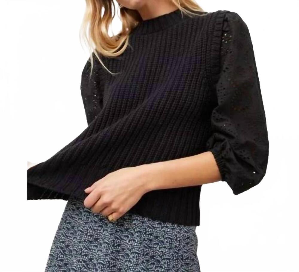 NEW RAILS dhalia eyelet sleeve sweater in black